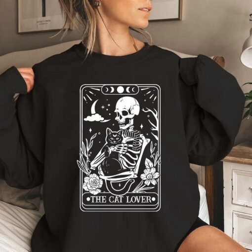 The Cat Lover Tarot Shirt | Tarot Card Shirt | Skeleton And Cat Shirt