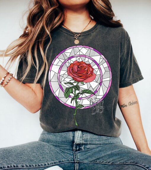 Disney Beauty & The Beast Rose Stained Glass Graphic T-Shirt