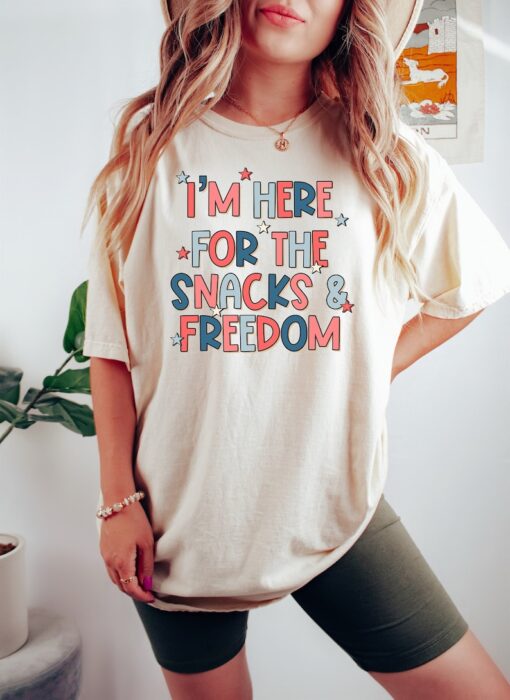 I'm Here For The Snacks and Freedom, Watercolor 4th of July Shirt