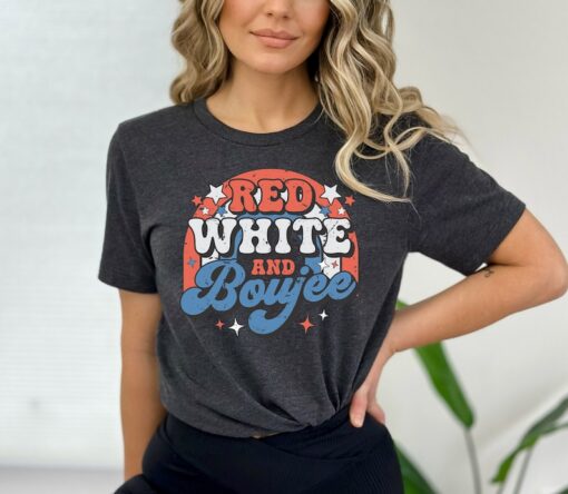 Red White and Boujee, Retro Groovy 4th of July Shirt