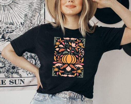 Floral Pumpkin Fall Shirt, Flower Pumpkin Shirt