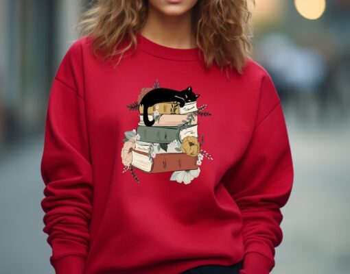 Cat Book Sweatshirt, Books and Cats Hoodie, Reading Shirt