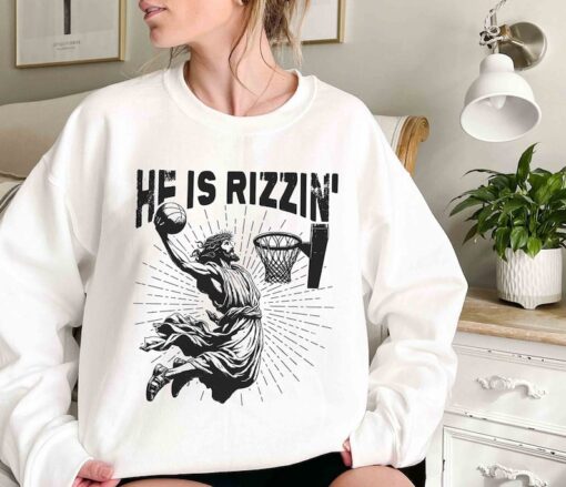 Retro He Is Rizzin' Shirt, Funny Jesus Shirt, Humor Easter Shirt