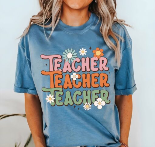 Comfort Colors® Teacher Shirt, Retro Teacher, Floral Teacher Shirt