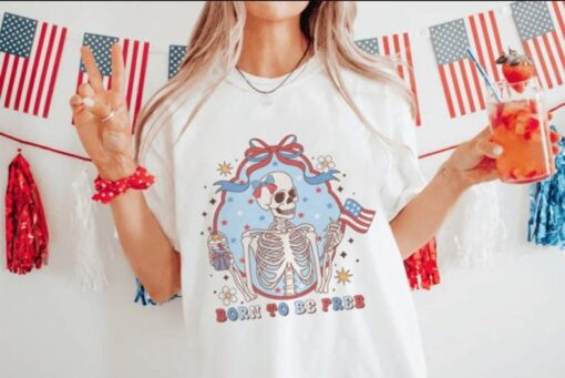 Skeleton 4th of July Shirt, Coquette 4th of July shirt