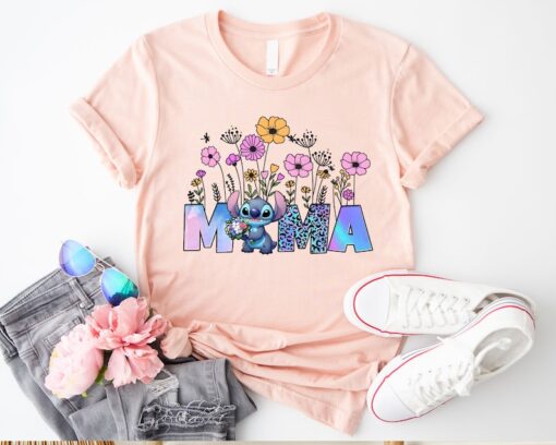 Stitch Mama Shirt, Disney Stitch Mom Tee, Floral Stitch Mama T-Shirt