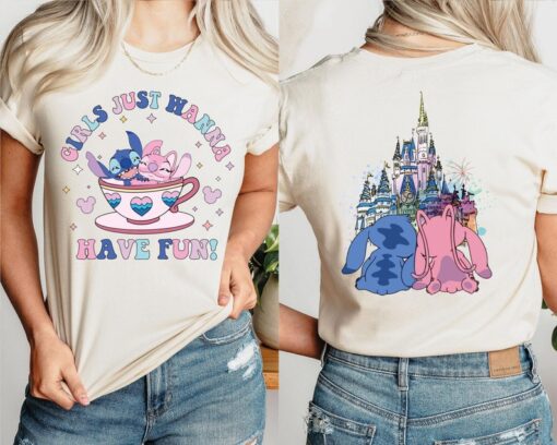 Girls Just Wanna Have Fun Shirt, Stitch Angel Besties Shirt