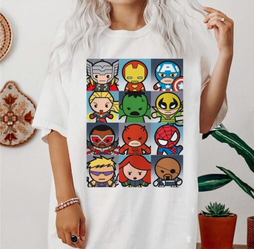 Marvel Heroes Boxed Up Kawaii Graphic T-Shirt