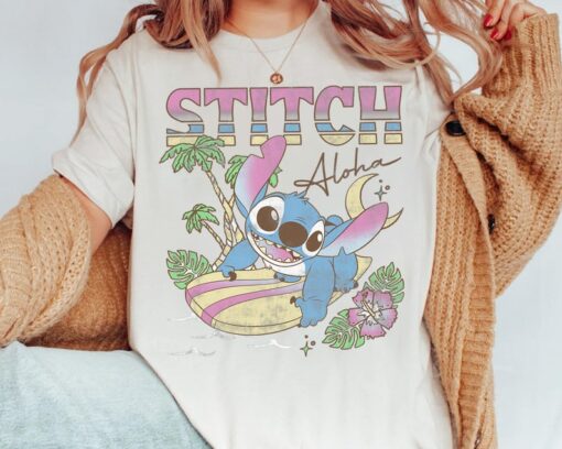 Cute Disney Lilo & Stitch Aloha Tropic Surf Stitch Retro Shirt