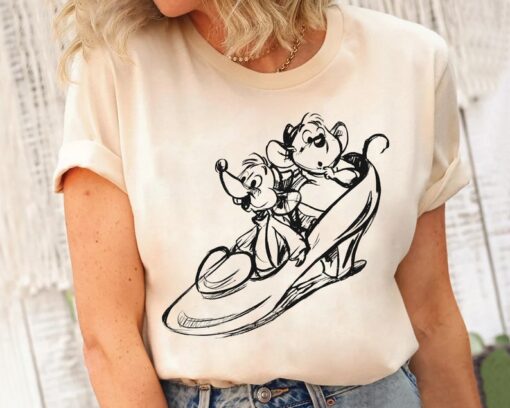 Cute Jaq And Gus Sketch Portrait T-shirt