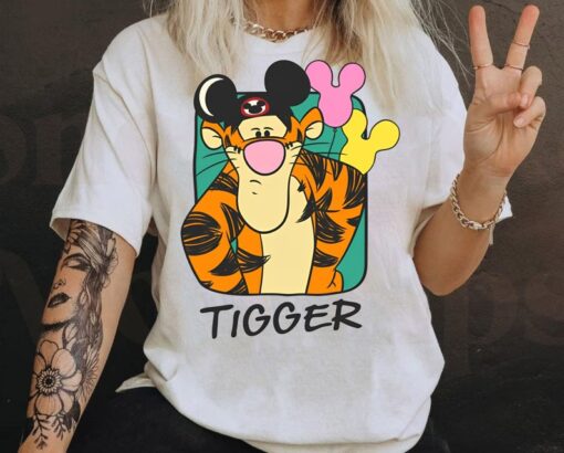 Retro Tigger Mickey Ears Balloon Shirt Funny Winnie The Pooh T-shirt D