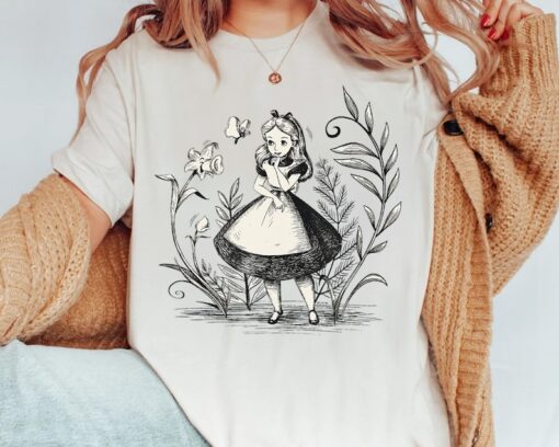 Disney Alice in Wonderland Portrait Sketch Retro Shirt