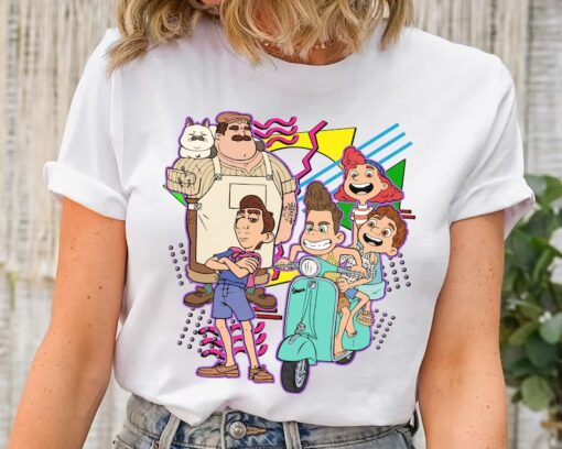 Disney Retro 90s Style Group Shot Pixar Luca Characters Squad Shirt