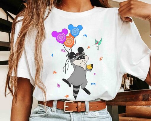 Cute Meeko Raccoon And Flit With Mickey Balloons T-shirt