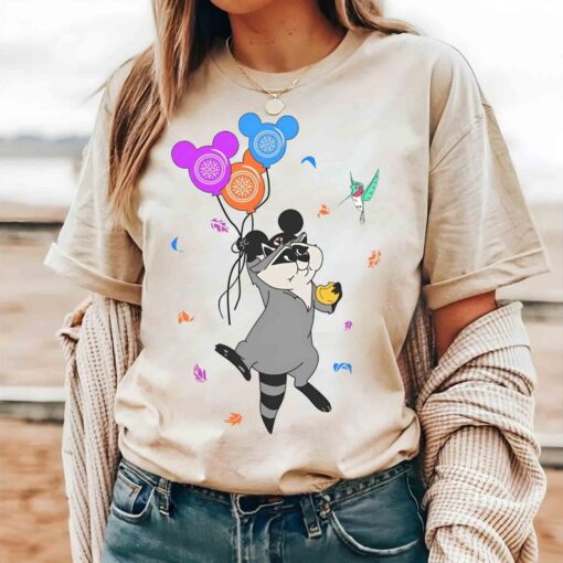 Cute Meeko Raccoon And Flit With Mickey Balloons T-shirt