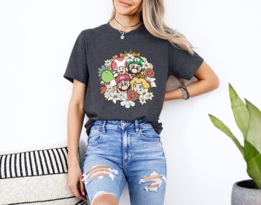 Floral Mario Characters Shirt, Princess Peach Mario Sweatshirt