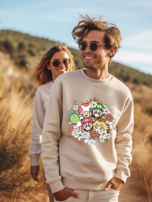 Floral Mario Characters Shirt, Princess Peach Mario Sweatshirt