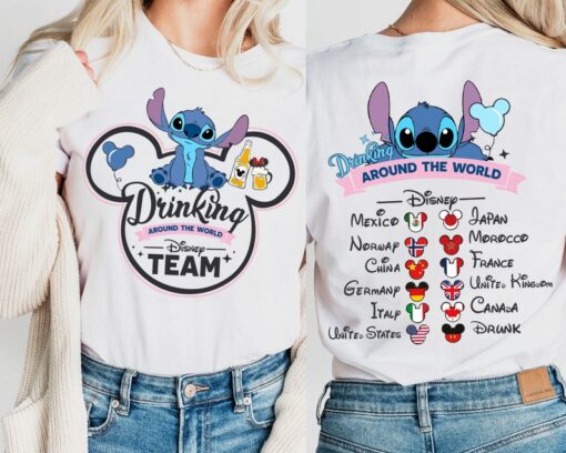 Stitch Drinking Around The World T-Shirt, Stitch Disney Team Shirt