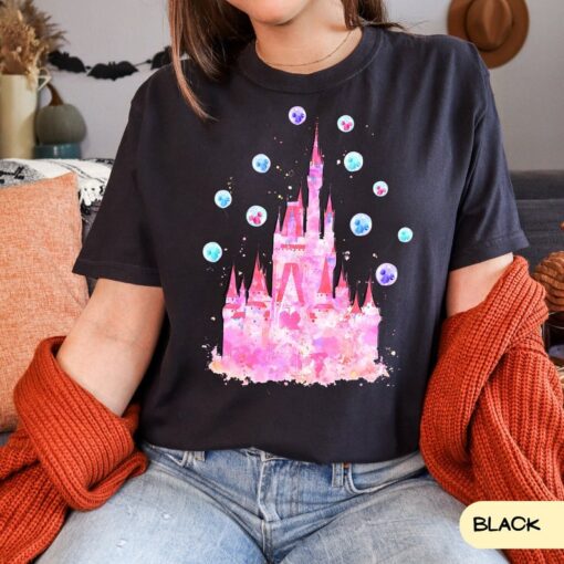 Comfort Colors Pink Disney Watercolor Castle T-Shirt