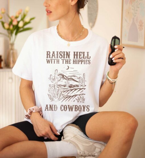 Western Raisin Hell With The Hippies Tshirt Graphic Oversized Tee Boho