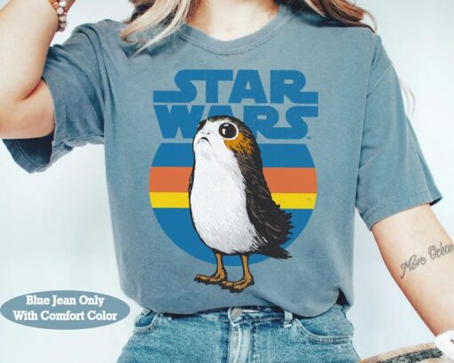 Star Wars Last Jedi Porg Retro Stripes Logo Graphic Shirt