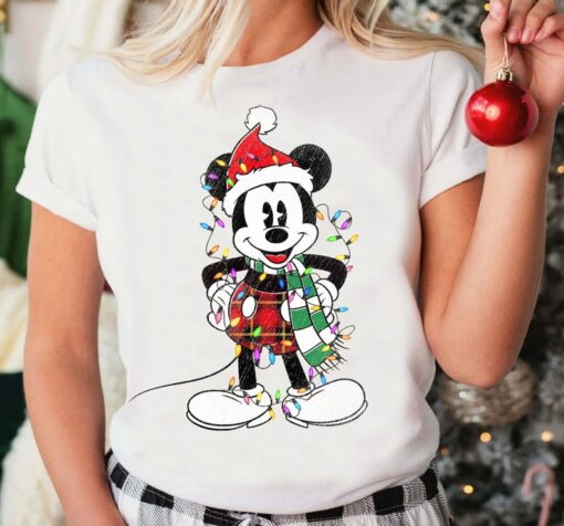 Disney Santa Mickey Mouse Plaid Christmas Pattern Costume Xmas Lights