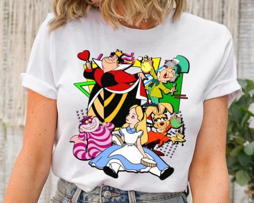 Disney Retro 90s Style Group Alice in Wonderland Characters Squad Shir