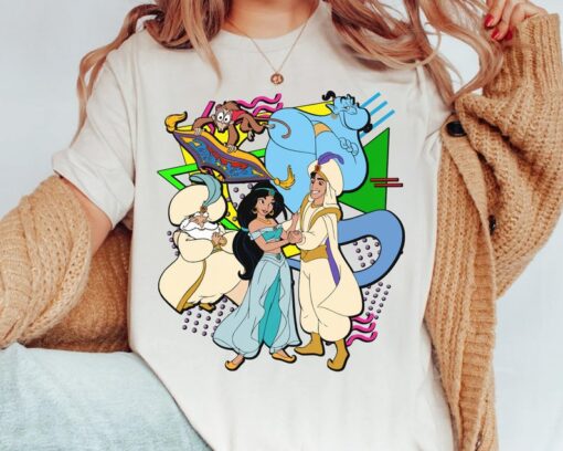 Disney Retro 90s Style Group Shot Aladdin Characters Squad Shirt