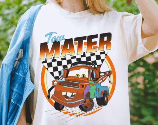 Retro 90S Disney Cars Tow Mater Checkerboard Racing Shirt