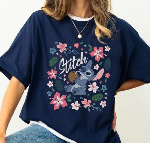 Disney Lilo & Stitch Floral Stitch Coconut Portrait T-Shirt