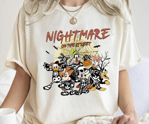 Disney Mickey and Friends Halloween Skeleton Nightmare on Street T-Shi