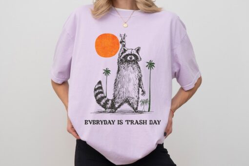 Everyday Is Trash Day Raccoon Comfort Colors, Retro Sunset Tee