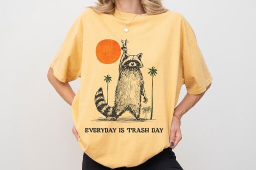 Everyday Is Trash Day Raccoon Comfort Colors, Retro Sunset Tee