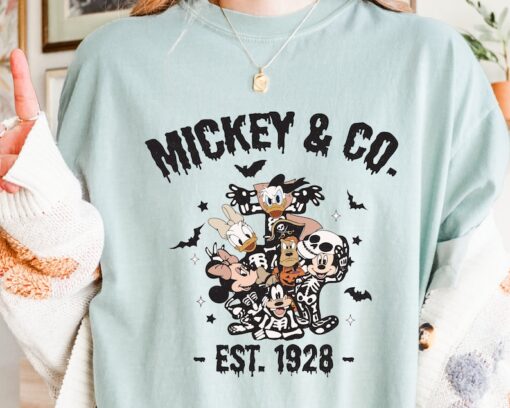 Mickey and Co T-Shirt Vintage Style Cartoon Characters Halloween Theme