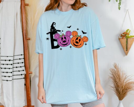 Halloween Boo T-Shirt, Cute Pumpkin Faces Tee, Spooky Witch Hat Design