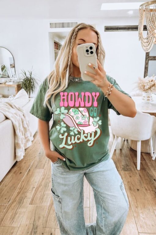 Howdy Go Lucky Comfort Colors, St Patricks Day Tshirt