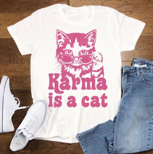 Karma Is A Cat Shirt, Swiftie Cat T-shirt, Taylor Eras Cat Lover Tee