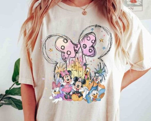 Retro Disney Castle Watercolor Mickey & Friends Shirt