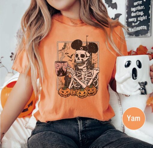 Halloween Disney Mickey Skeleton Coffee Shirt, Comfort Colors Shirt