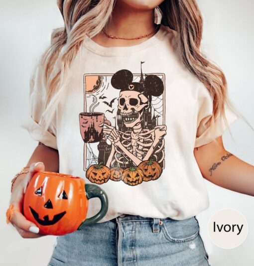 Halloween Disney Mickey Skeleton Coffee Shirt, Comfort Colors Shirt