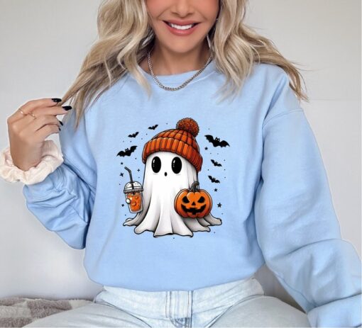 Halloween Cute Ghost Sweatshirt, Halloween Pumpkin Spice Sweatshirt