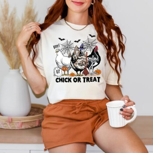 Comfort Colors Chick or Treat Shirt, Funny Halloween Chicken Shirt