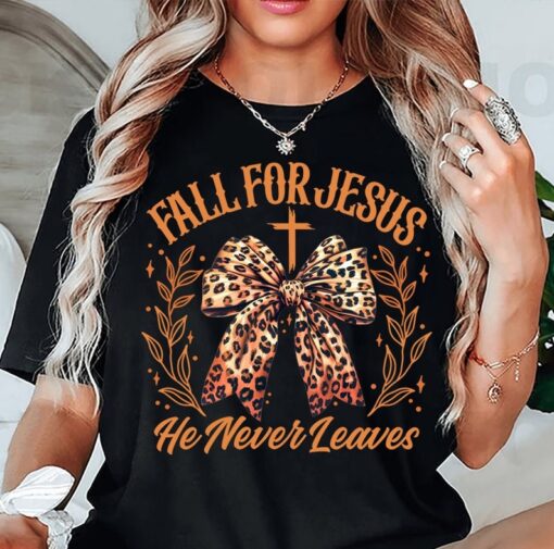 Christian Halloween Shirt, Fall For Jesus He Never Leaves Shirt