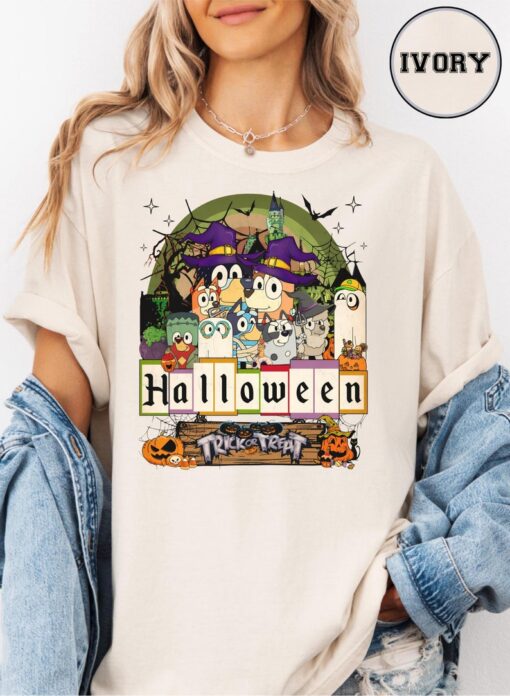 Comfort Colors Halloween Bluey Family Shirt, Cute Cartoon Dog T-Shirt