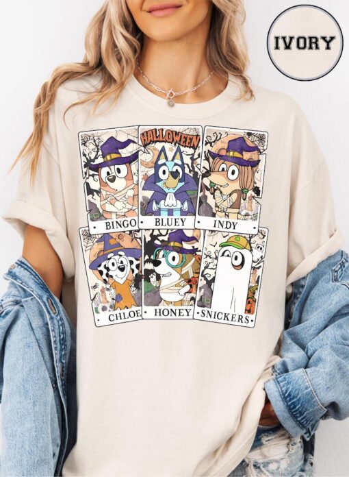 Comfort Colors Halloween Bluey Bingo Shirt, Cute Cartoon Dog T-Shirt