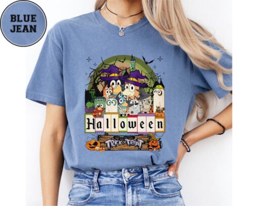 Comfort Colors Halloween Bluey Family Shirt, Cute Cartoon Dog T-Shirt