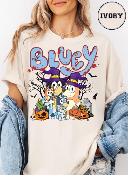 Comfort Colors Bluey Halloween Family Shirt, Cute Cartoon Dog T-Shirt