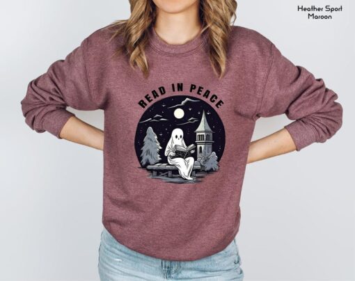 Halloween Read In Peace Sweatshirt, Halloween Ghost Reading Sweatshirt