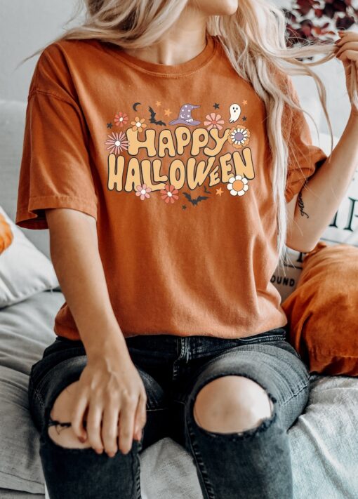 Retro Halloween Comfort Colors shirt, Happy Halloween Boho Shirt