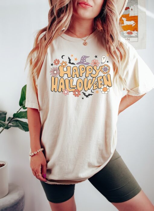 Retro Halloween Comfort Colors shirt, Happy Halloween Boho Shirt